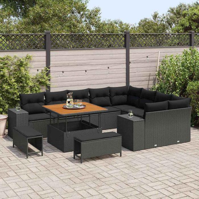 Set de canapele pentru grădină 12 pcs Negru poliratan - WALTI WALTI