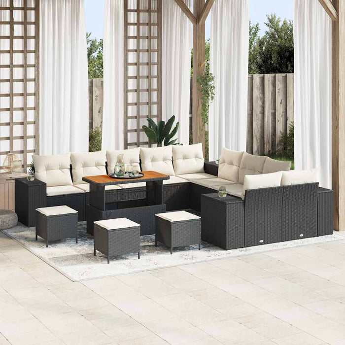Set Canapele Grădină vidaXL 14 Piese cu Perne Negru Poliratan Acacia - WALTI WALTI