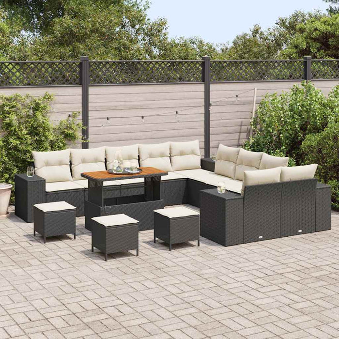 Set Canapele Grădină vidaXL 14 Piese cu Perne Negru Poliratan Acacia - WALTI WALTI