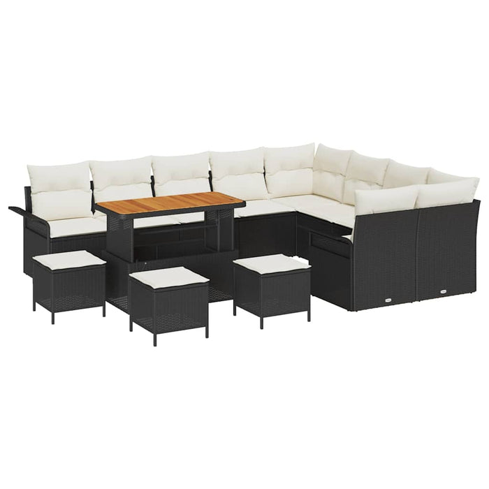 Set de canapea de grădină cu 13 piese, perne incluse, negru, ratan poliester, acacia. - WALTI WALTI