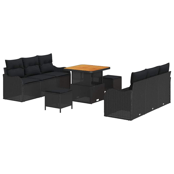 Set de canapele pentru grădină, 9 piese, cu perne, din rattan poly negru și lemn de acacia. - WALTI WALTI