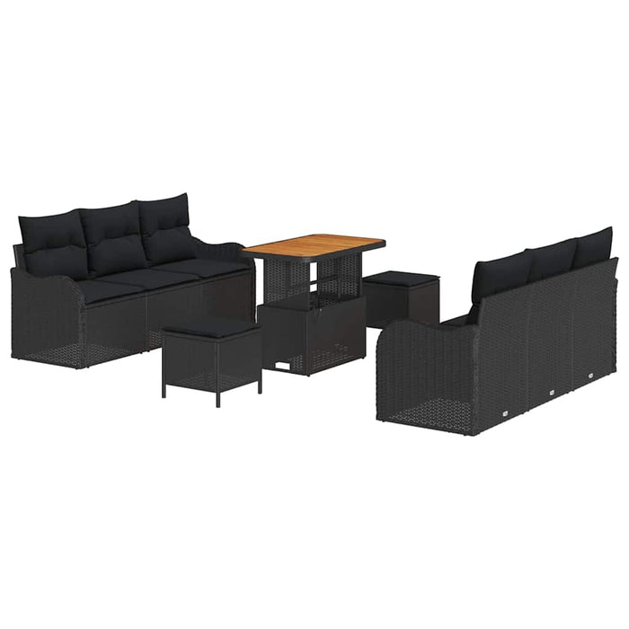 Set de canapea pentru grădină, 9 piese, cu perne, rattan negru, acacia. - WALTI WALTI