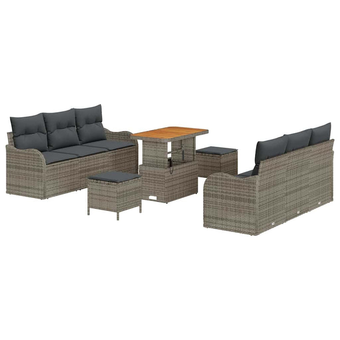 Set de canapea pentru grădină cu 9 piese și perne, gri, din rattan sintetic, acacia - WALTI WALTI