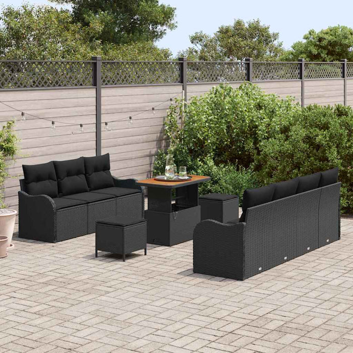 Set de canapele pentru grădină , 10 piese, cu perne, din rattan sintetic negru și acacia. - WALTI WALTI