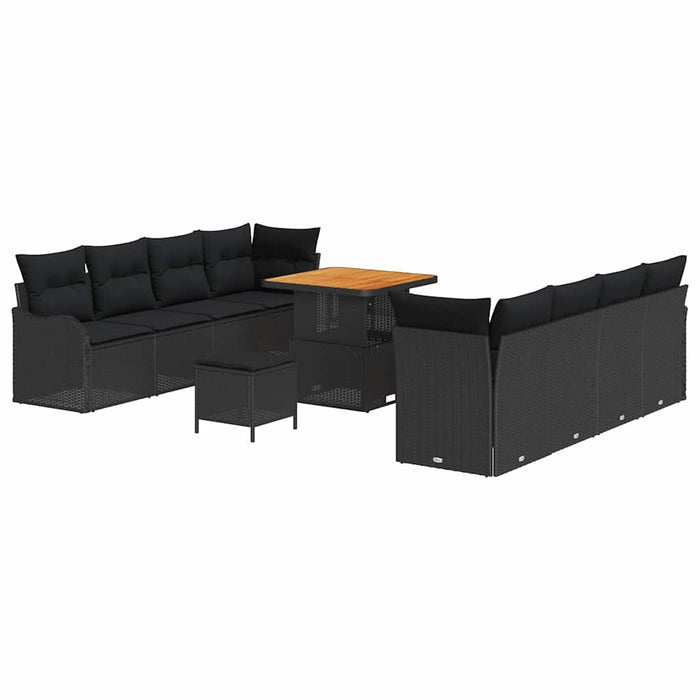 Set de Canapea de Grădină cu 11 Piese și Pernuțe din Rattan Polimeric Acacia, Negru. - WALTI WALTI