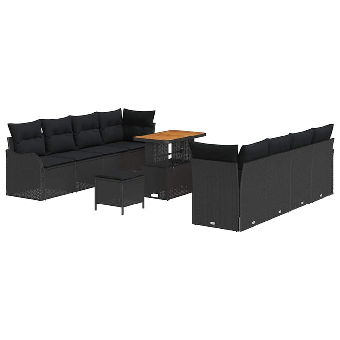 Set de canapea pentru grădină , 11 piese, cu perne, negru, din rattan sintetic și lemn de acacia. - WALTI WALTI