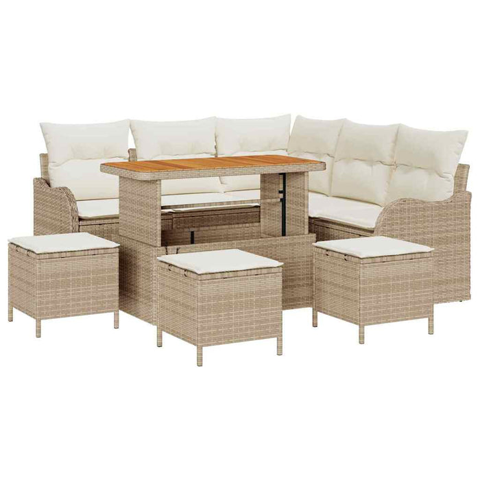 Set de canapele pentru grădină cu pernă 9 pcs Bej poliratan WALTI