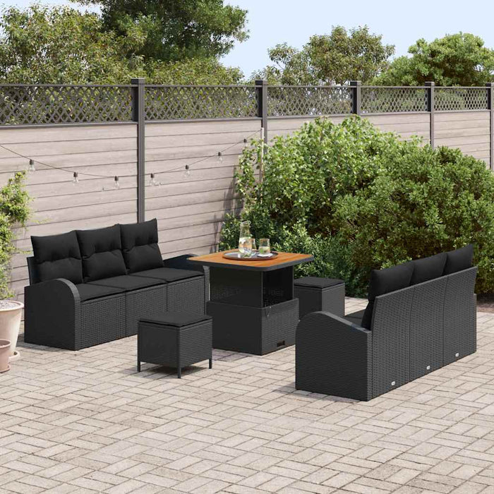 Set de canapele pentru grădină cu pernă 9 pcs Negru Rattan poli - WALTI WALTI