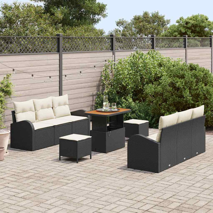 Set de canapele pentru grădină cu pernă 9 pcs Negru Rattan poli - WALTI WALTI