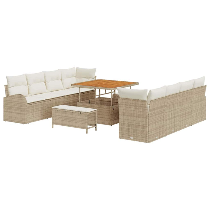 Set de Sofa de Grădină vidaXL 11 Piese cu Perne Bej din Ratan Poliester Acacia - WALTI WALTI