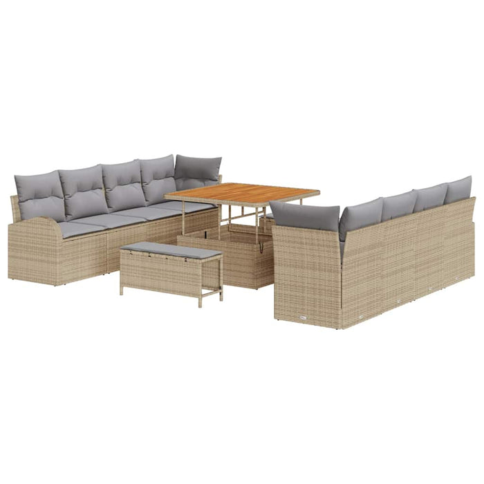 Set de Sofa de Grădină vidaXL cu 11 Piese cu Perne Bej Rattan Poli Acacia - WALTI WALTI
