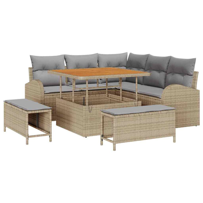 Set de canapele pentru grădină cu pernă 8 pcs Bej Rattan poli - WALTI WALTI