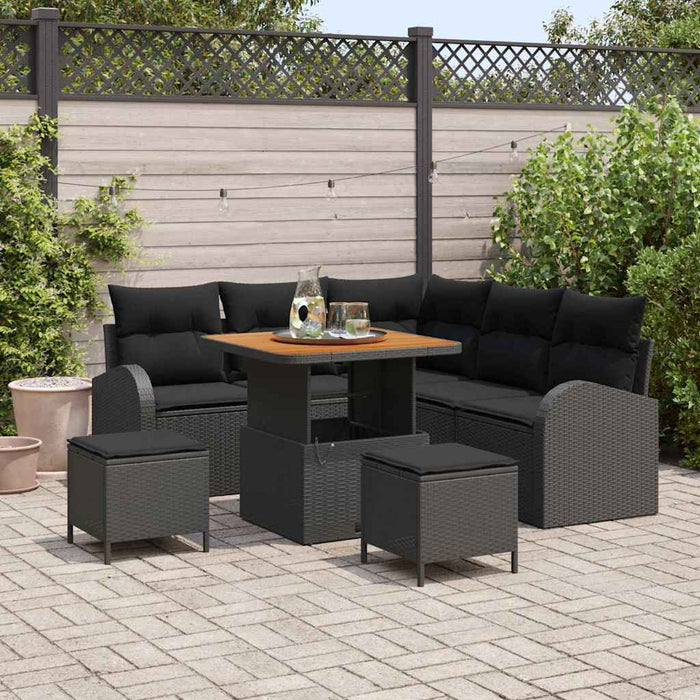 Set de canapele pentru grădină cu pernă 8 pcs Negru Rattan poli - WALTI WALTI