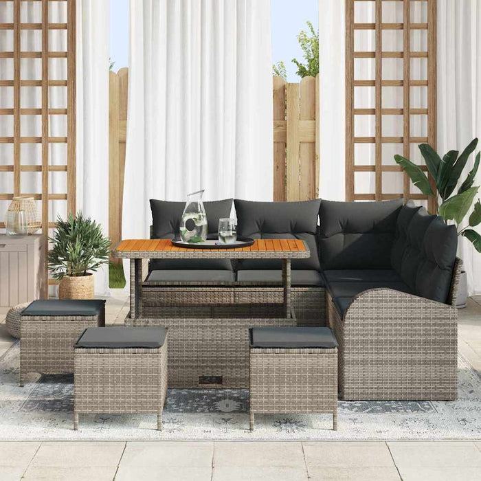 Set de canapele pentru grădină cu pernă 9 pcs Gri Rattan poli - WALTI WALTI