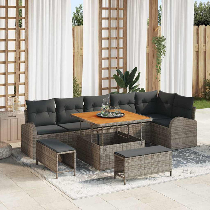 Set de canapele pentru grădină cu pernă 9 pcs Gri Rattan poli - WALTI WALTI