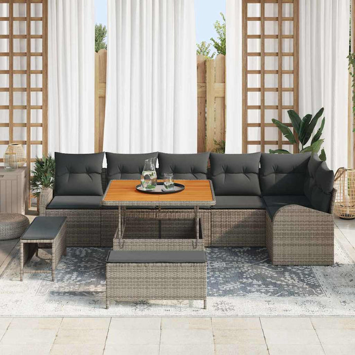 Set de canapele pentru grădină cu pernă 9 pcs Gri Rattan poli - WALTI WALTI
