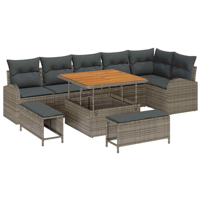 Set de canapele pentru grădină cu pernă 9 pcs Gri Rattan poli - WALTI WALTI