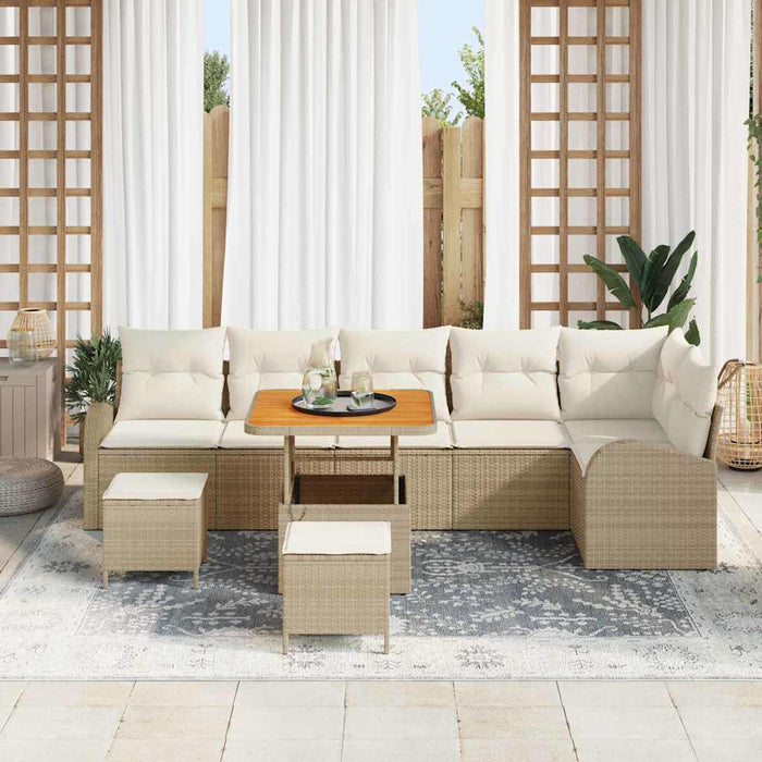 Set de canapele pentru grădină cu pernă 9 pcs Bej Rattan poli - WALTI WALTI