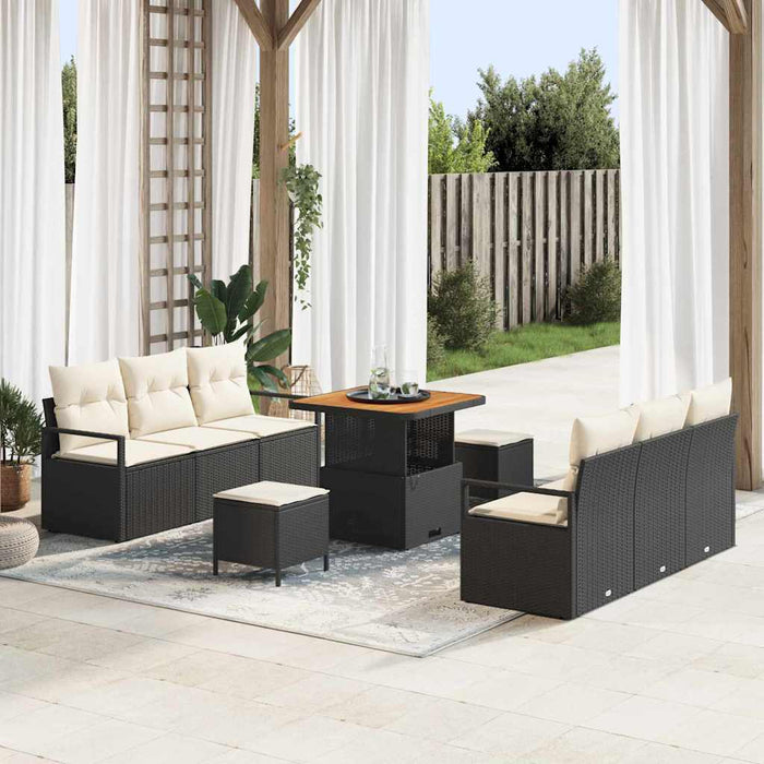 Set de canapele pentru grădină cu pernă 9 pcs Negru Rattan poli - WALTI WALTI