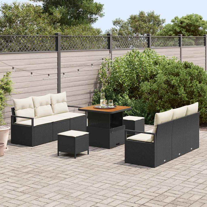 Set de canapele pentru grădină cu pernă 9 pcs Negru Rattan poli - WALTI WALTI