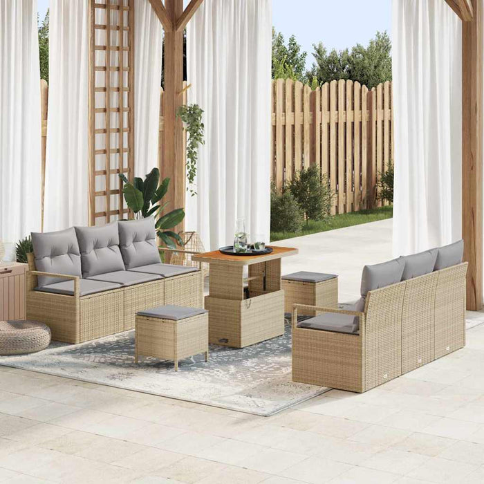 Set de canapele pentru grădină cu pernă 9 pcs Bej Rattan poli - WALTI WALTI