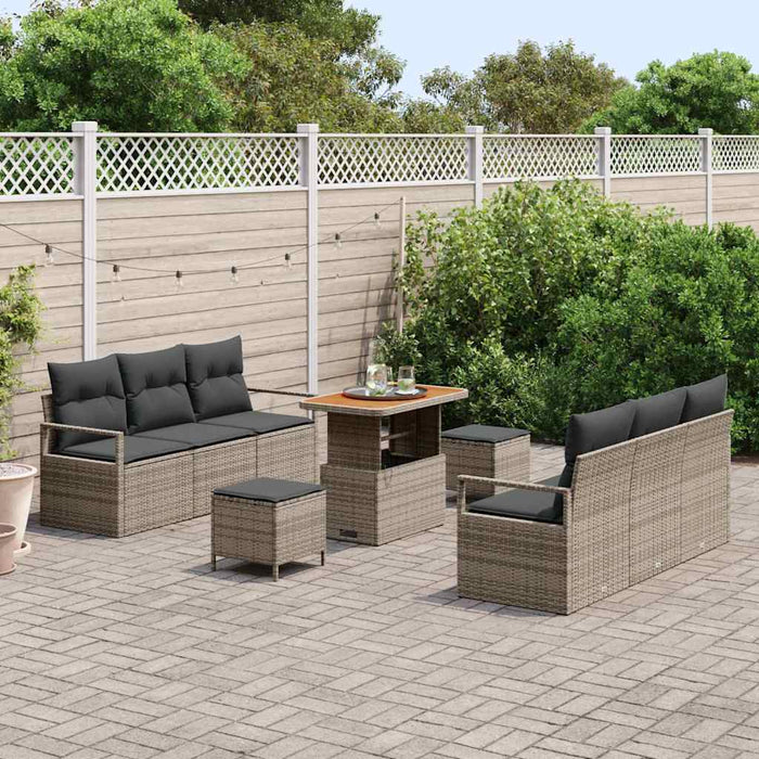 Set de canapele pentru grădină cu pernă 9 pcs Gri Rattan poli - WALTI WALTI