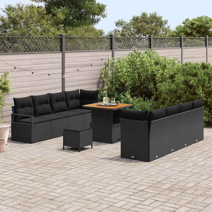 Set de Canapea pentru Grădină cu 11 Piese și Perne, Rattan Sintetic Negru, Acacia - WALTI WALTI