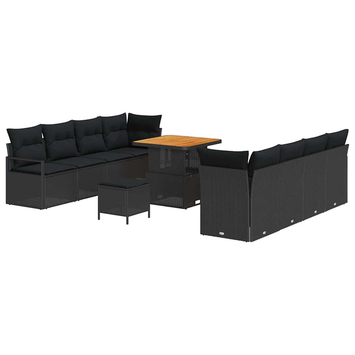 Set de Canapea pentru Grădină cu 11 Piese și Perne, Rattan Sintetic Negru, Acacia - WALTI WALTI