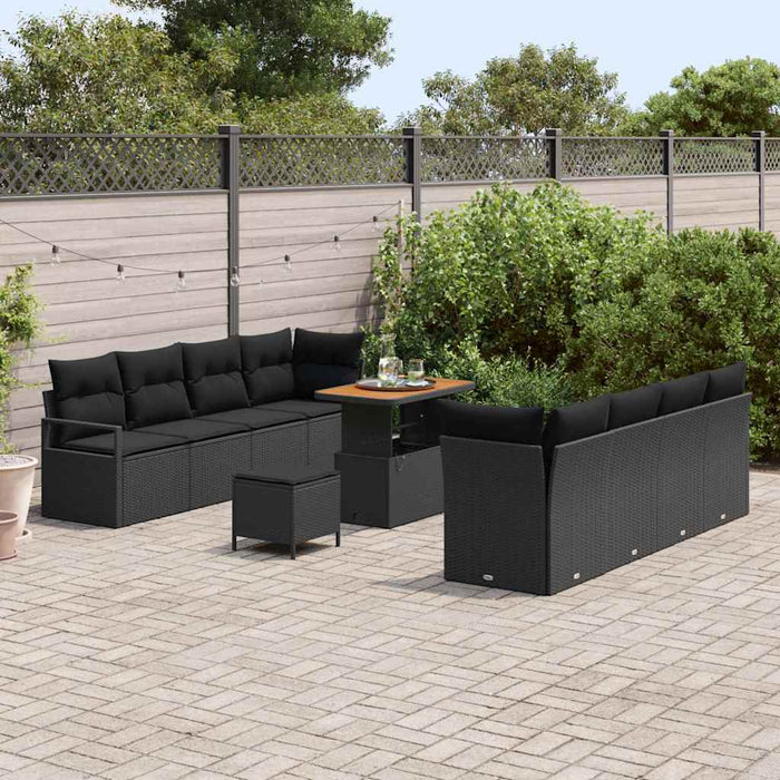 Set de canapea de grădină cu 11 piese și perne, rattan negru, acacia - WALTI WALTI