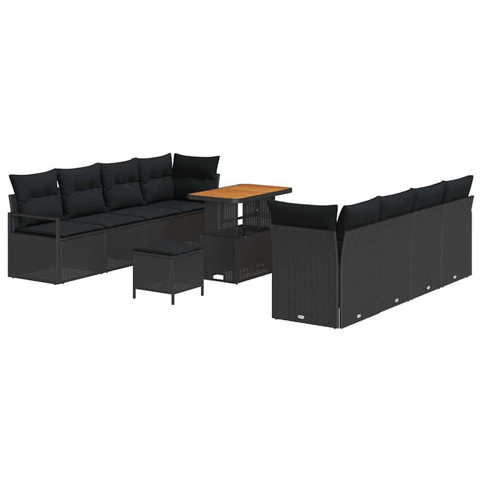 Set de canapea de grădină cu 11 piese și perne, rattan negru, acacia - WALTI WALTI