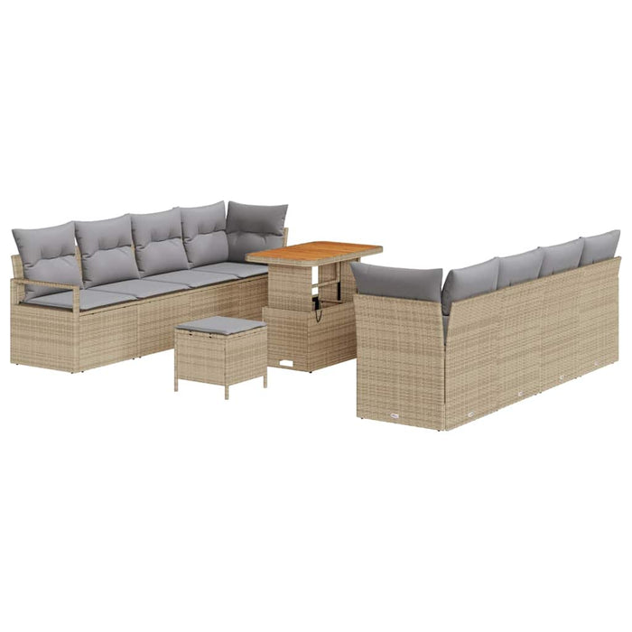Set de canapea pentru grădină - 11 piese, cu perne, din rattan poly bej, acacia. - WALTI WALTI