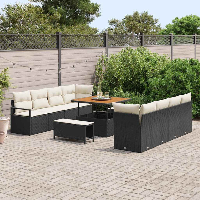 Set de canapele pentru grădină , 11 piese, cu perne, din rattan sintetic negru și acacia - WALTI WALTI