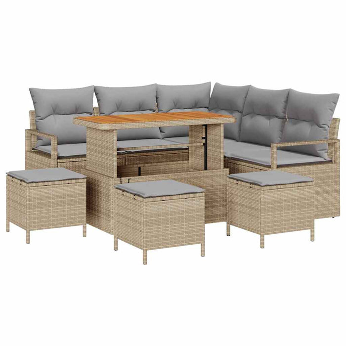 Set de canapele pentru grădină cu pernă 9 pcs Bej Rattan poli - WALTI WALTI