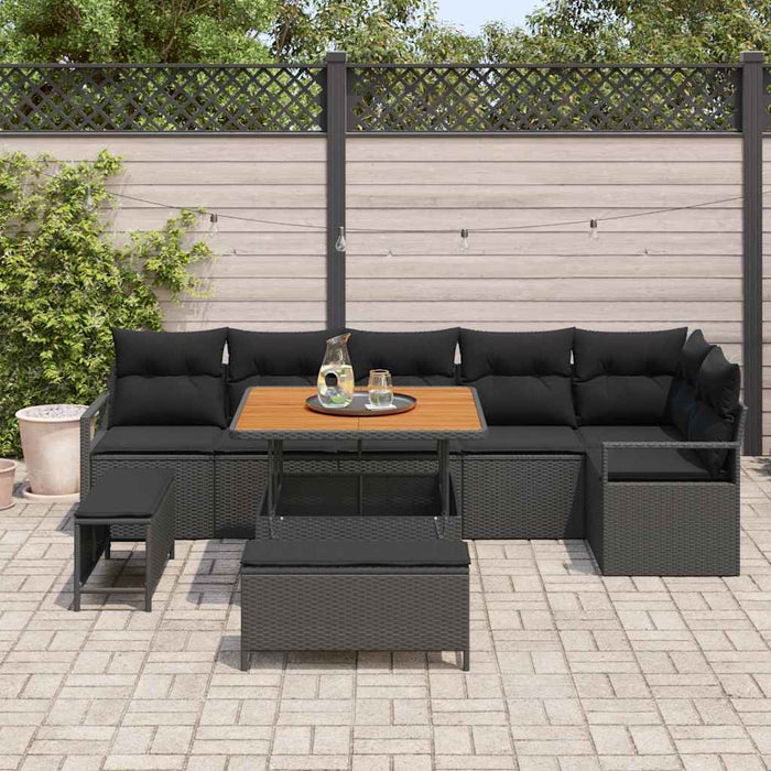 Set de canapele pentru grădină cu pernă 9 pcs Negru Rattan poli - WALTI WALTI