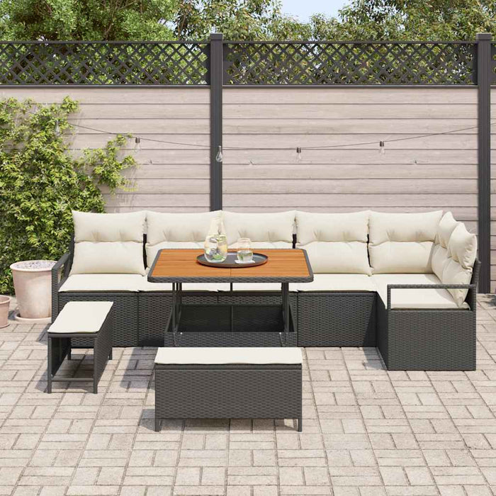 Set de canapele pentru grădină cu pernă 9 pcs Negru Rattan poli - WALTI WALTI