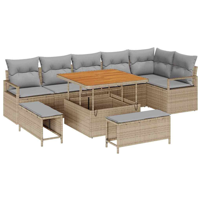 Set de canapele pentru grădină cu pernă 9 pcs Bej Rattan poli - WALTI WALTI