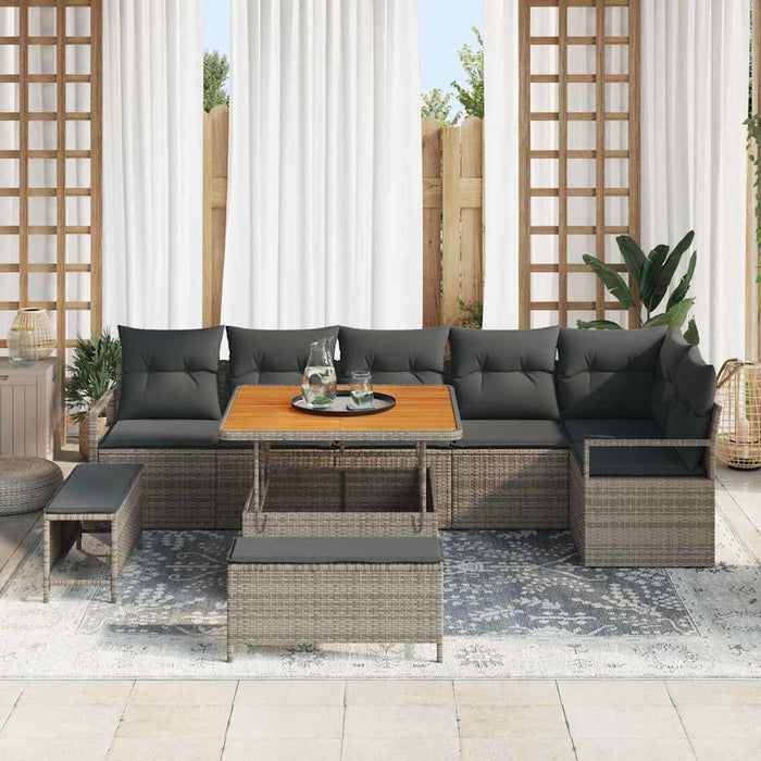 Set de canapele pentru grădină cu pernă 9 pcs Gri Rattan poli - WALTI WALTI