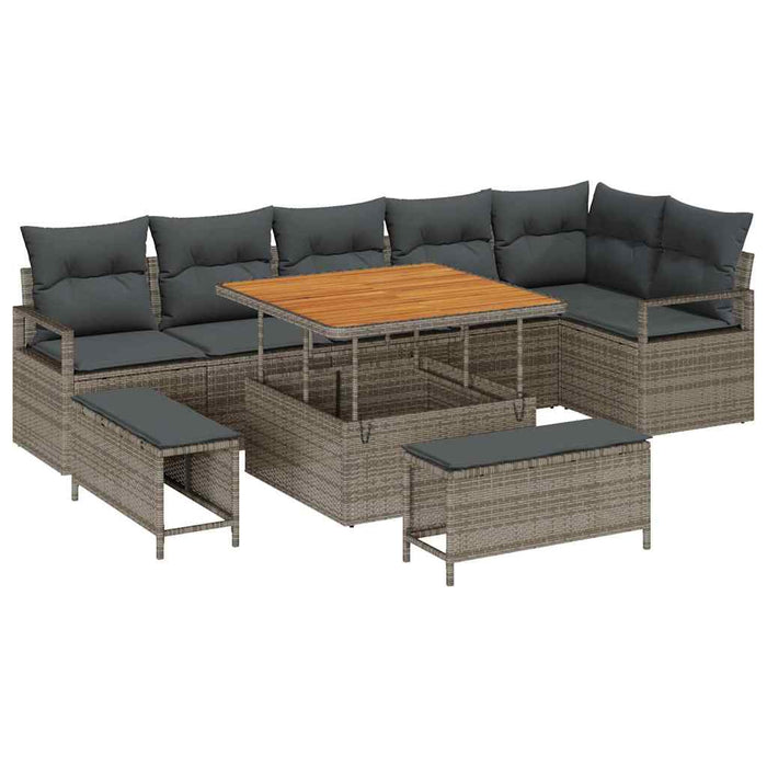 Set de canapele pentru grădină cu pernă 9 pcs Gri Rattan poli - WALTI WALTI