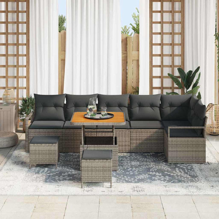 Set de canapele pentru grădină cu pernă 9 pcs Gri Rattan poli - WALTI WALTI