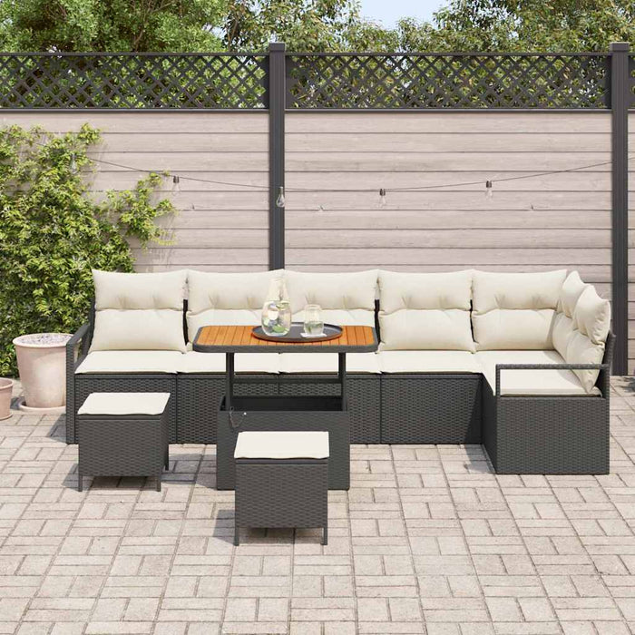 Set de canapele pentru grădină cu pernă 9 pcs Negru Rattan poli - WALTI WALTI