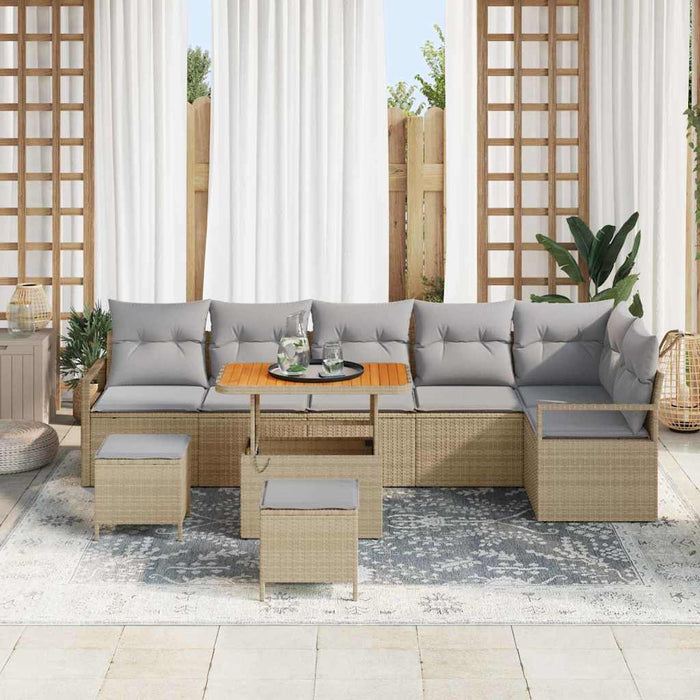 Set de canapele pentru grădină cu pernă 9 pcs Bej Rattan poli - WALTI WALTI