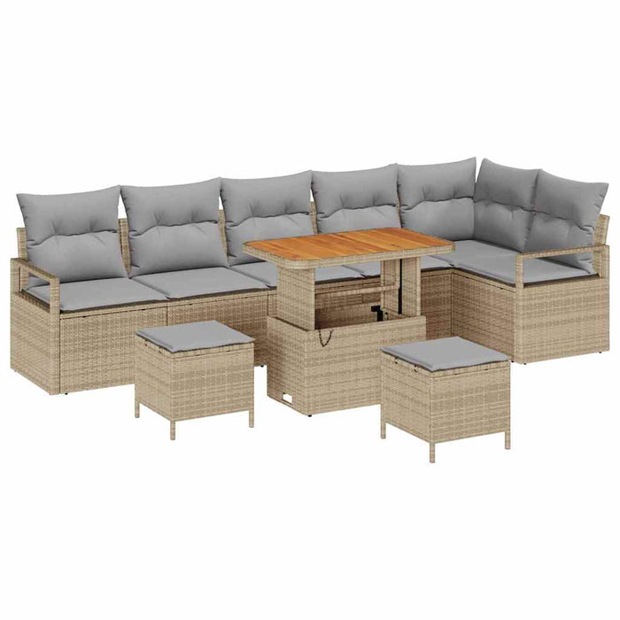 Set de canapele pentru grădină cu pernă 9 pcs Bej Rattan poli - WALTI WALTI