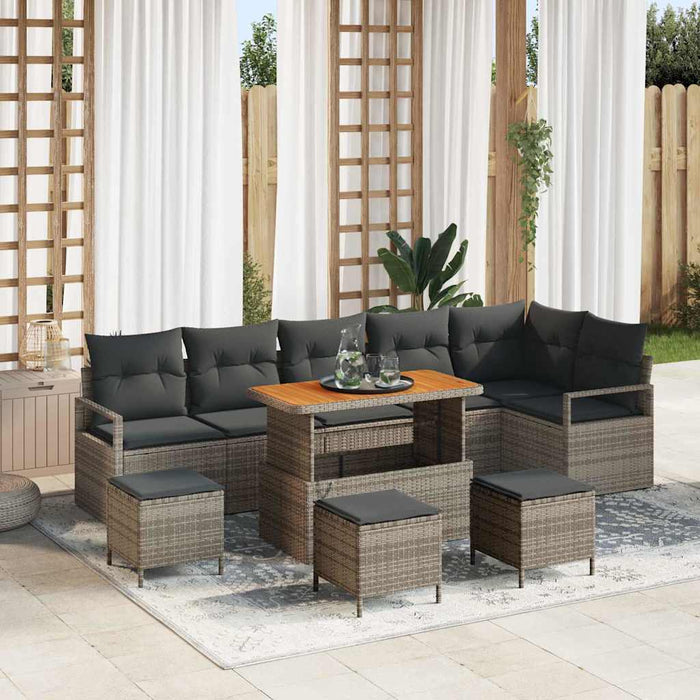 Set de canapele pentru grădină cu pernă 10 pcs Gri Rattan poli - WALTI WALTI