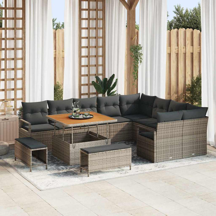Set de canapele pentru grădină cu pernă 12 pcs Gri Rattan poli - WALTI WALTI