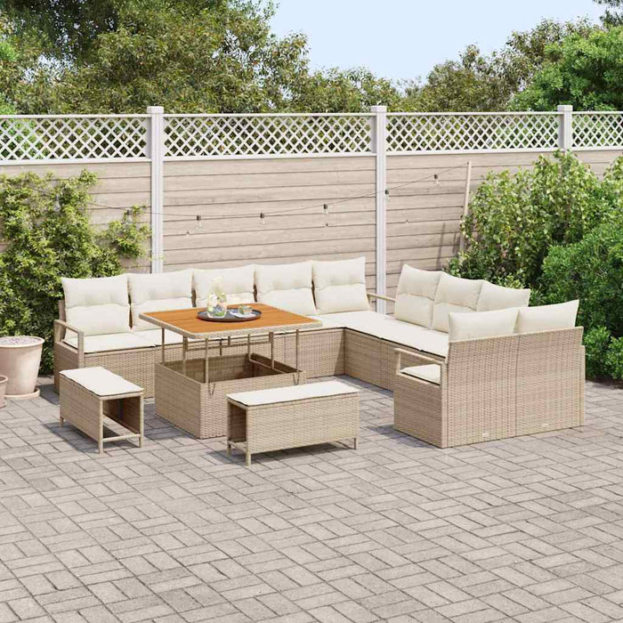 Set de canapele pentru grădină, 13 piese, cu perne, din rattan bej din poliester, acacia - WALTI WALTI