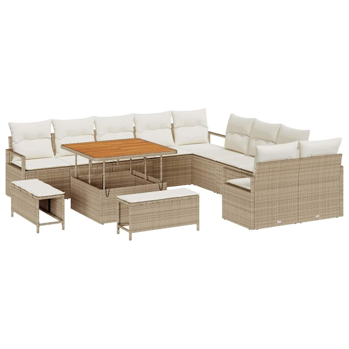 Set de canapele pentru grădină, 13 piese, cu perne, din rattan bej din poliester, acacia - WALTI WALTI