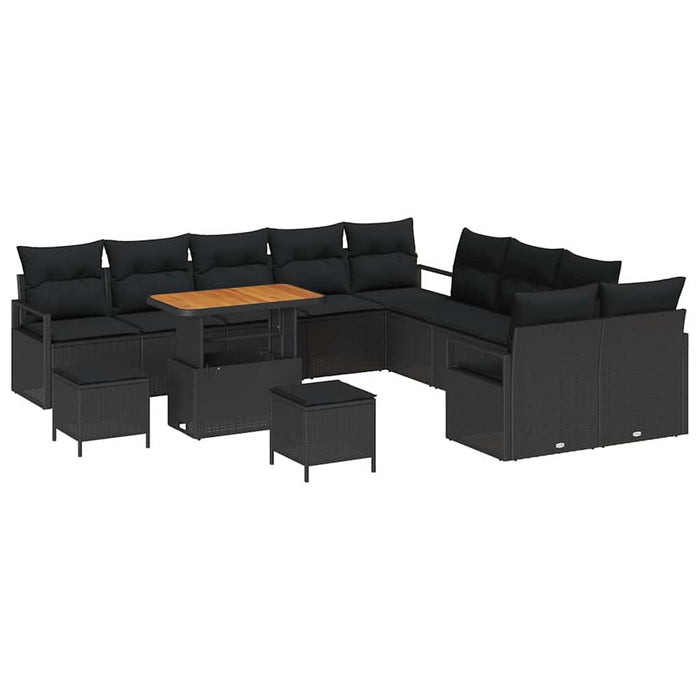 Set de canapea pentru grădină cu 13 piese și perne, ratan negru, acacia - WALTI WALTI