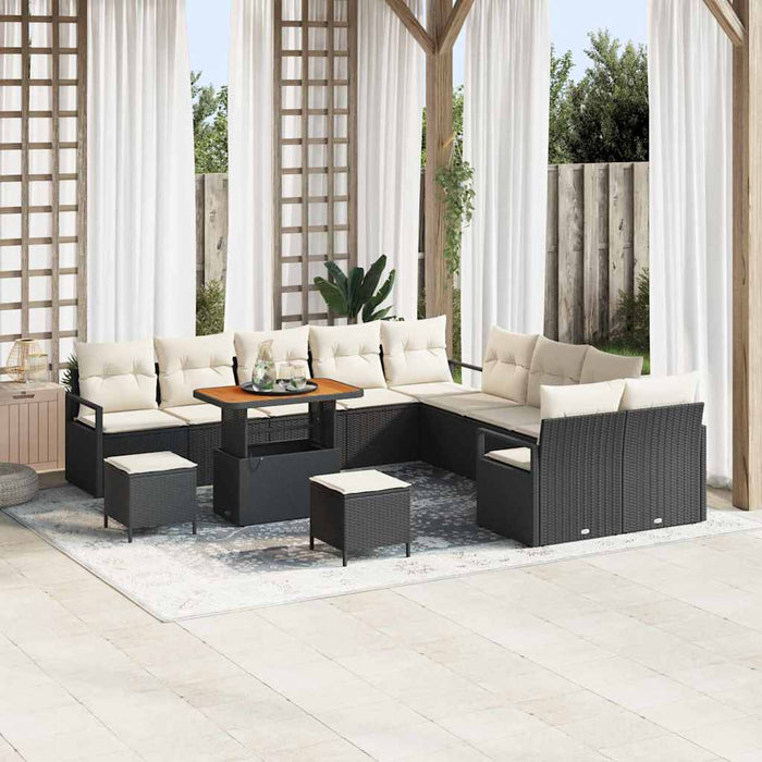 Set de mobilier pentru grădină cu 13 piese și perne, ratan plastic negru, acacia - WALTI WALTI