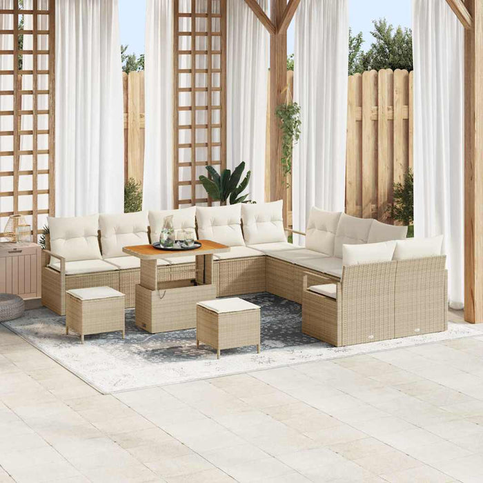 Set de canapea de grădină de 13 piese de la , cu perne și rattan poly bej, plus acacia. - WALTI WALTI