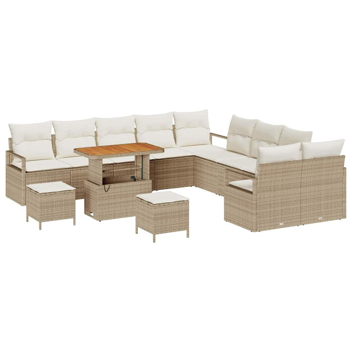 Set de canapea de grădină de 13 piese de la , cu perne și rattan poly bej, plus acacia. - WALTI WALTI